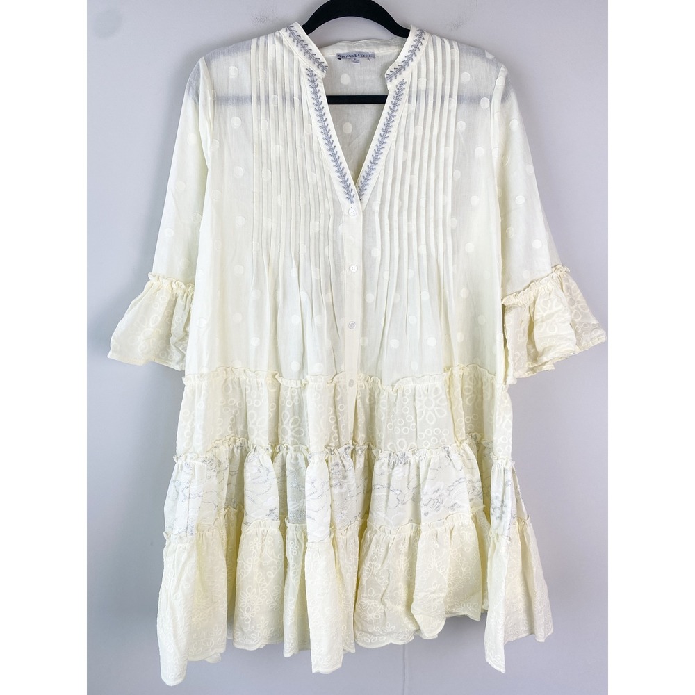 Anthropologie See & Be Seen Tiered Mini Dress S Ivory Tunic Cottagecore Romantic